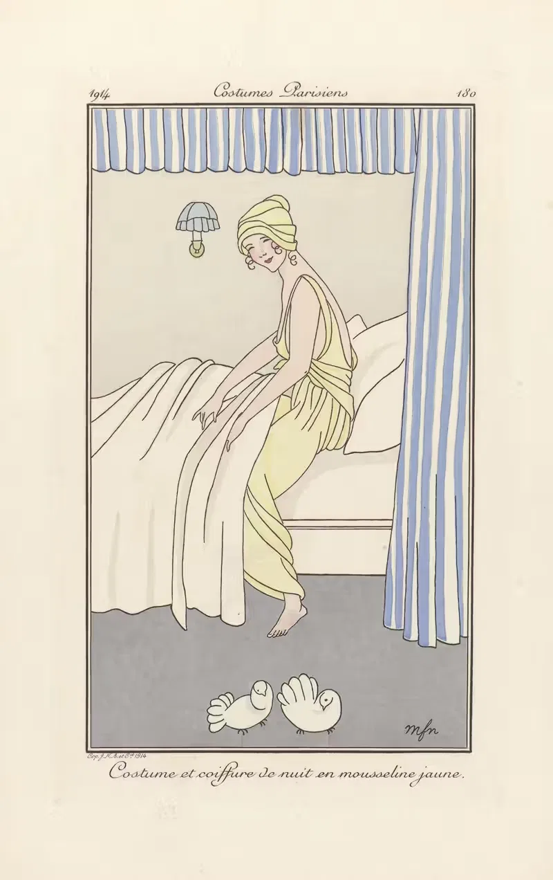 Костюм и прическа на ночь by Жорж Барбье, 1914 — digital art print download