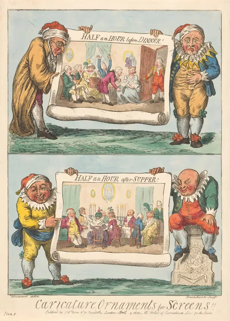 Полчаса до ужина, полчаса после ужина by Джордж Круикшанк, 1800 — digital art print download