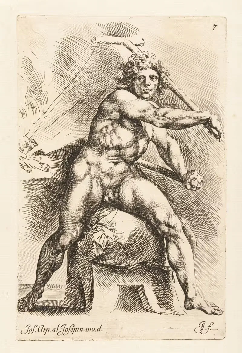 Нагой мужчина работает с мехами. by Ян де Биссхоп, 1666-1671 — digital art print download