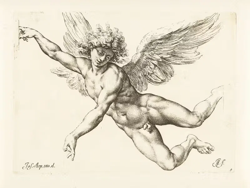 Study for a flying, nude angel by Jan de Bisschop, 1666-1671 — digital art print download