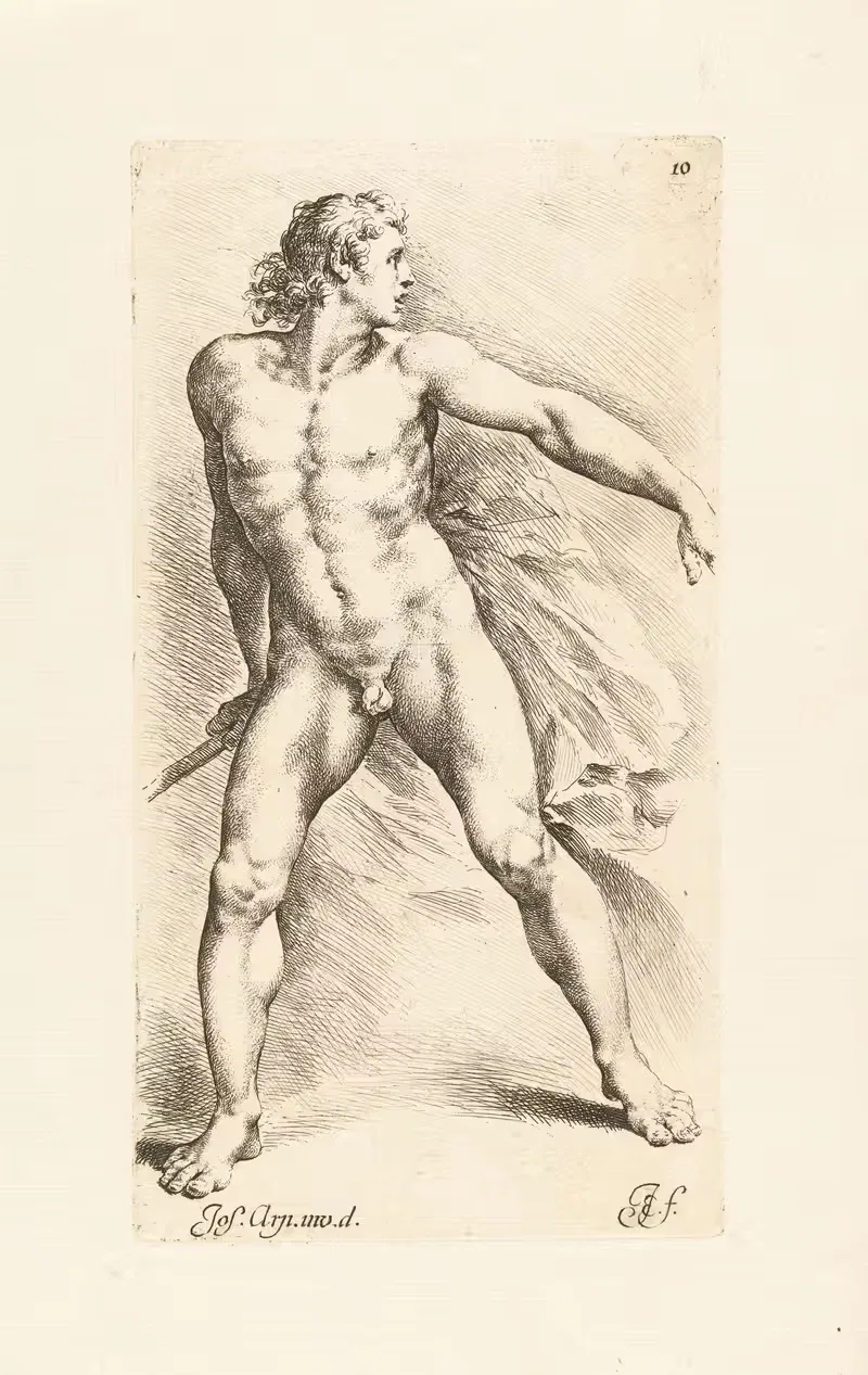 Nude man with a pike in his hand — Jan de Bisschop
