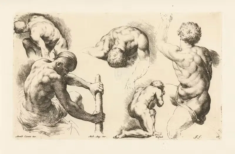 Пять обнаженных мужчин в различных позах by Ян де Биссхоп, 1666-1671 — digital art print download