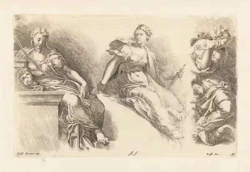 Три сидящие женщины by Ян де Биссхоп, 1666-1671 — digital art print download