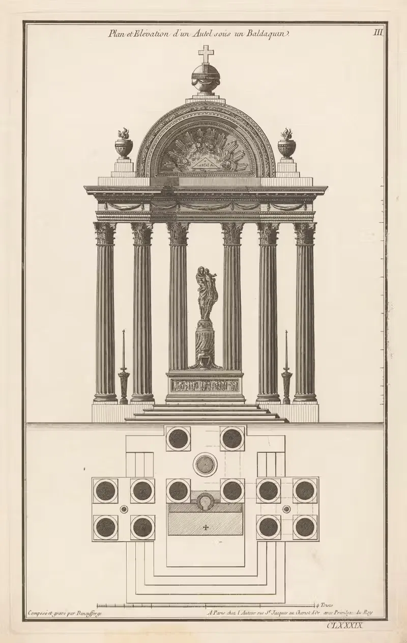 План и Elevation алтаря под балдахином by Жан Франсуа де Нёффорж, 1767 — digital art print download