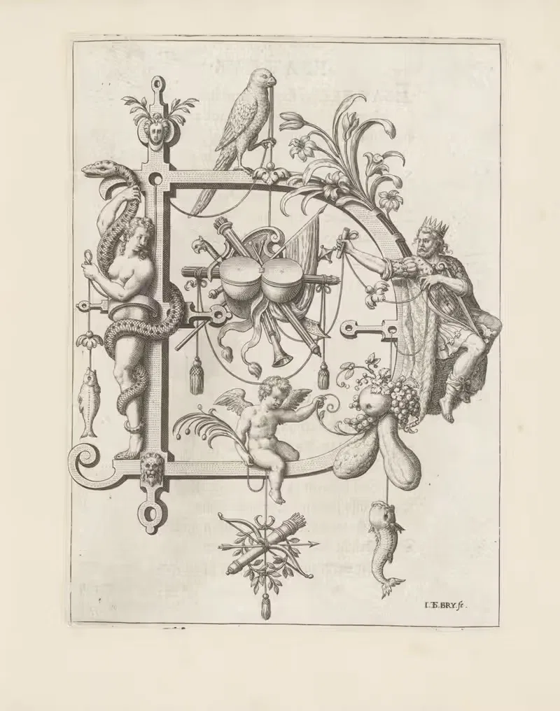 Letter D with King David by Johann Theodor de Bry, 1595 — digital art print download