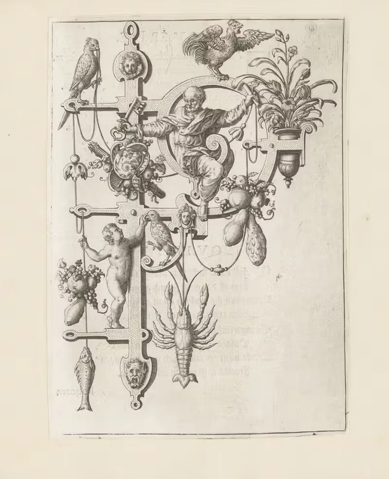 Letter P with Peter by Johann Theodor de Bry, 1595 — digital art print download