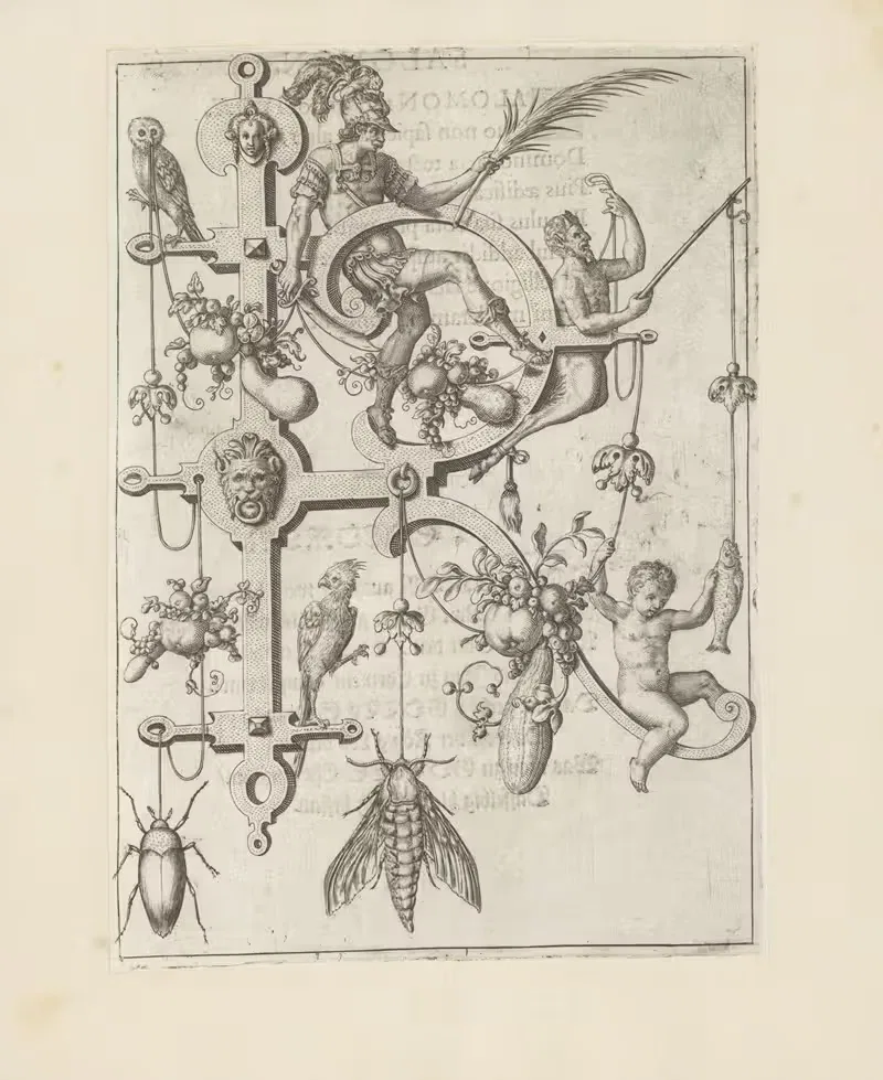 Letter R with King Rehoboam — Johann Theodor de Bry