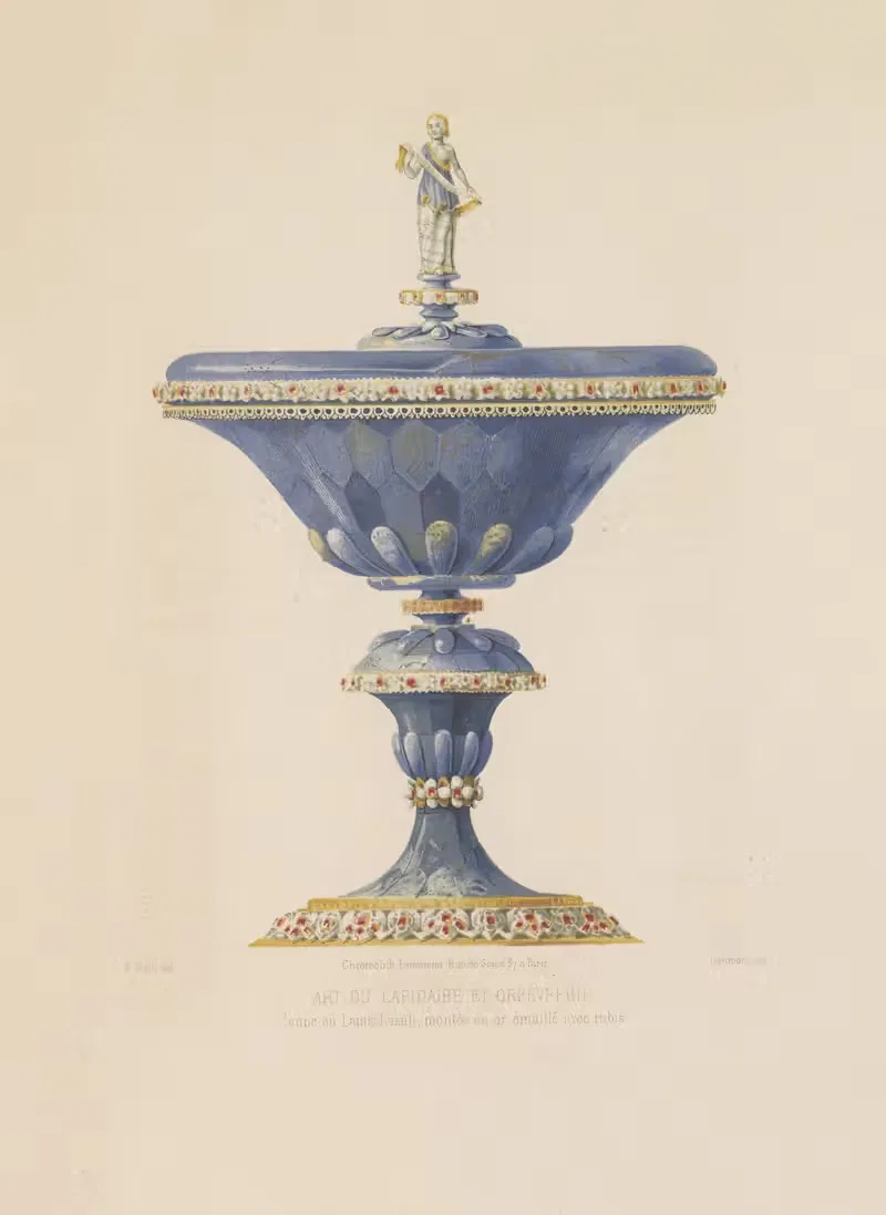 Coupe en Lapis-Lazuli, montée en or émaillé avec rubis — Joseph Rose Lemercier