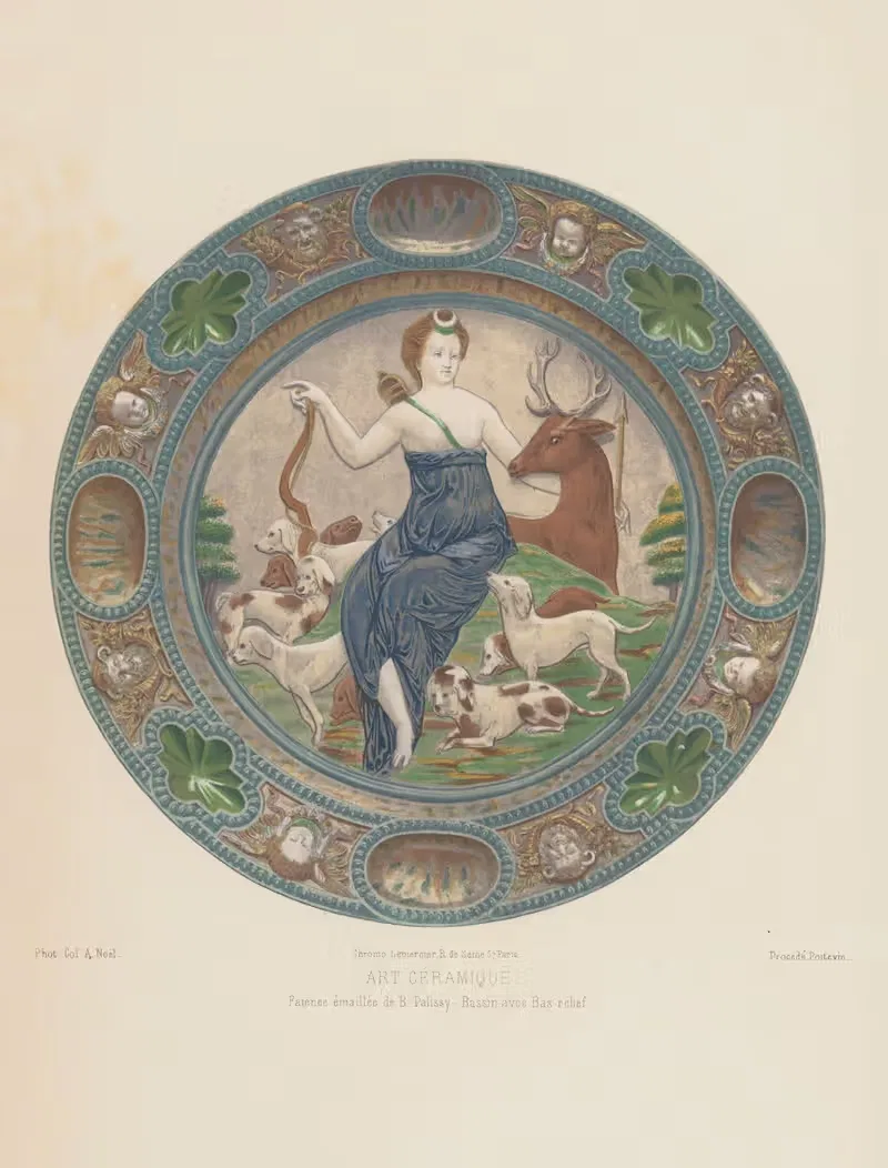 Faïence émaillée de B. Palissy, Bassin avec Bas-relief — Joseph Rose Lemercier