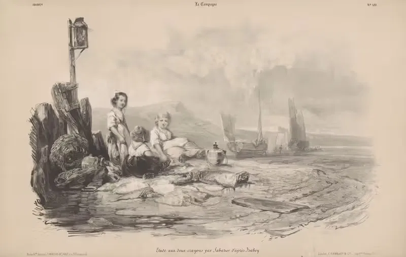 Трое детей, играющих в бухте by Леон Жан Батист Сабатье, 1844-1854 — digital art print download