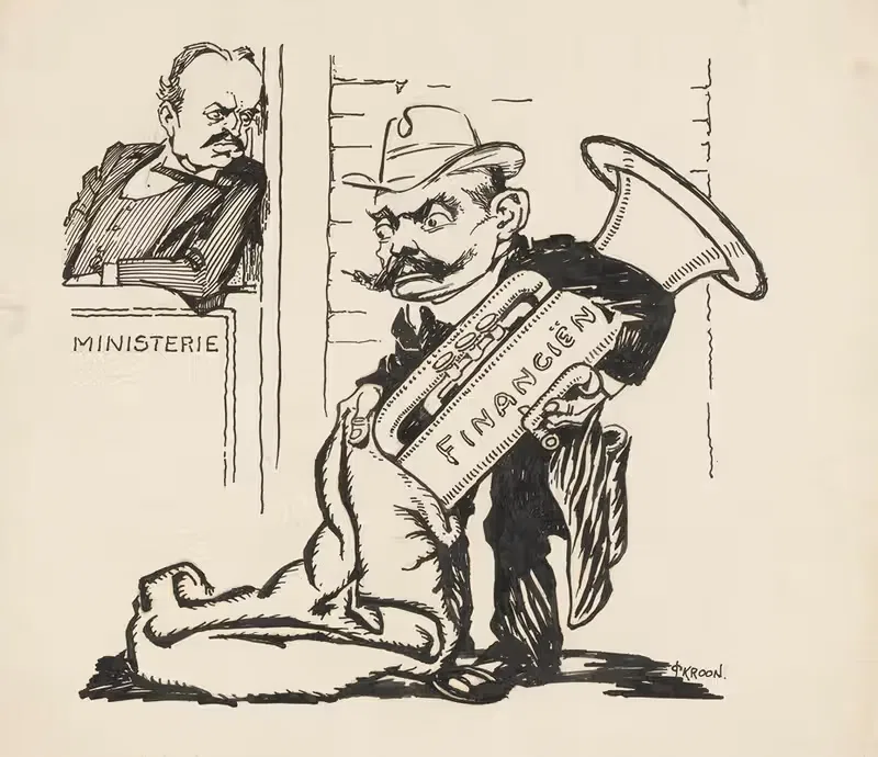 Minister S. de Vries met tuba — Patricq Kroon