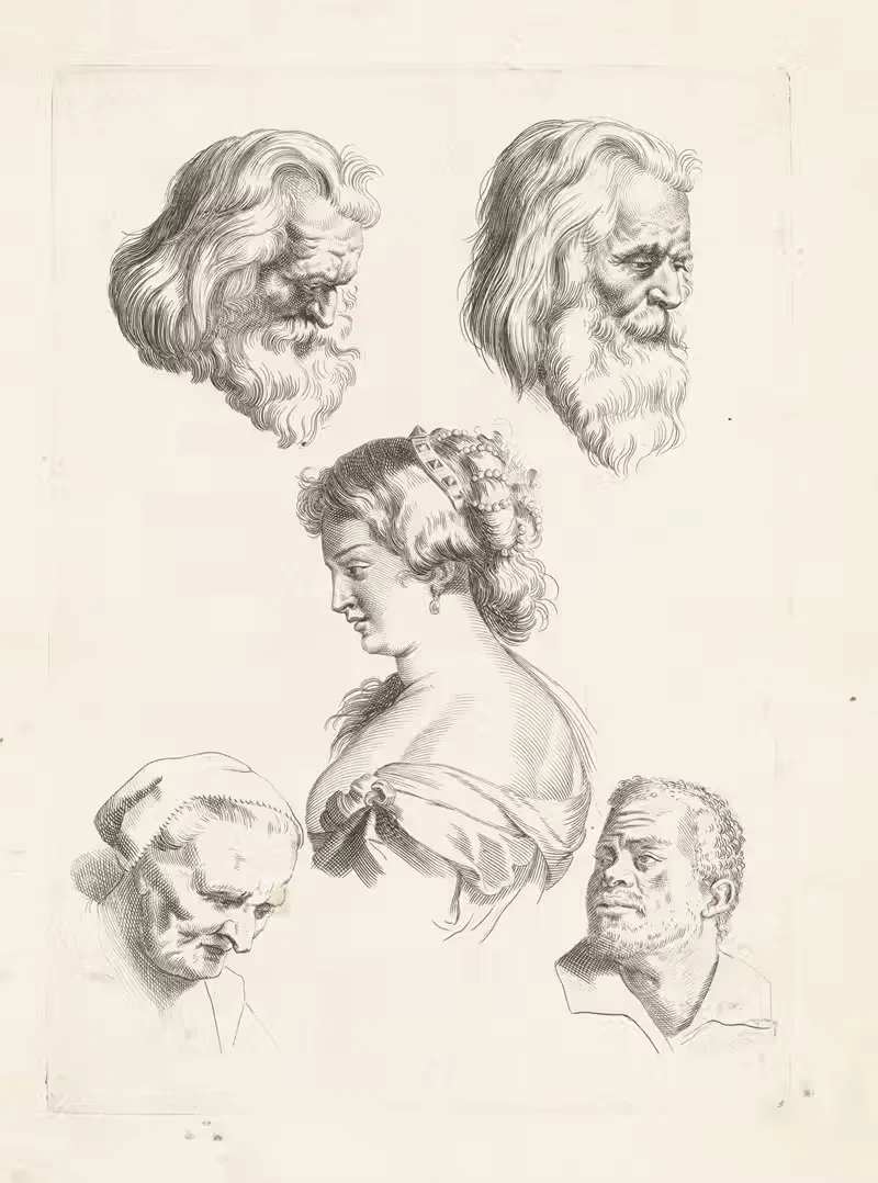 Изучение пяти голов by Паулюс Понтий, 1616 - 1657 — digital art print download