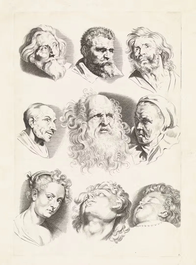 Исследования девяти голов by Паулюс Понтий, 1616 - 1657 — digital art print download