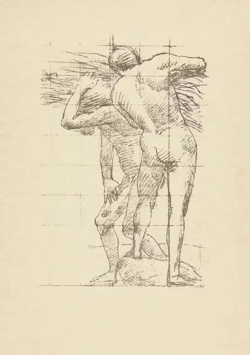 НюдоваяStudy двух рабочих by Пьер Пюви де Шаванн, 1893-1895 — digital art print download