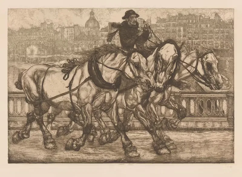 Drie paarden op de Pont de Sully in Parijs — Pieter Dupont