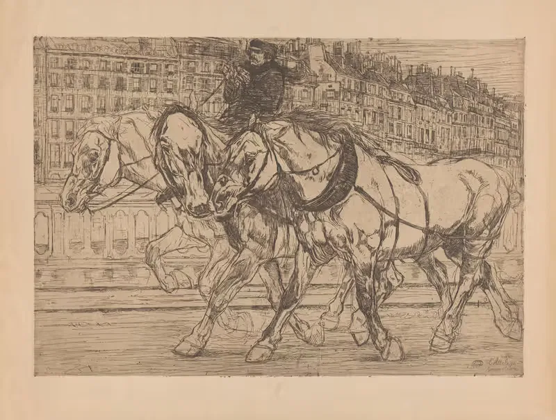 Three horses with rider Garcon d'Ecurie — Pieter Dupont