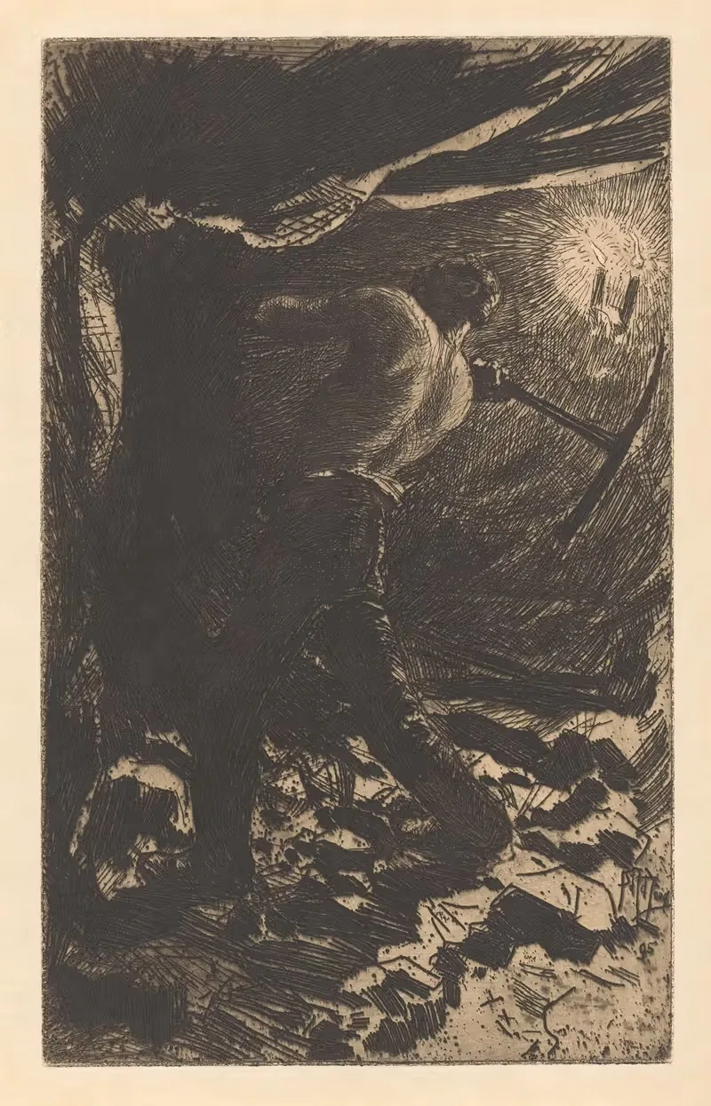 Mijnarbeider met bloot bovenlijf — Pieter Josselin de Jong