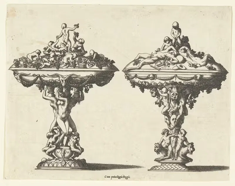 Two drinking bowls with lids by René Boyvin, 1542 - 1580 — digital art print download