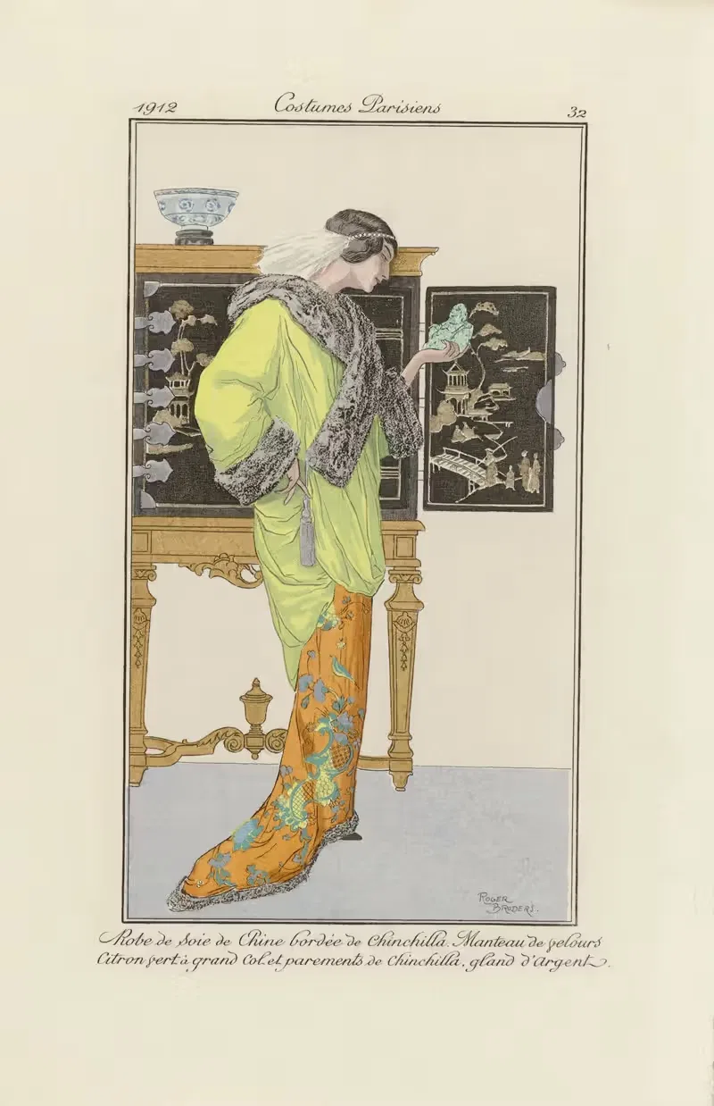 Robe de soie de Chine bordée de Chinchilla — Roger Broders