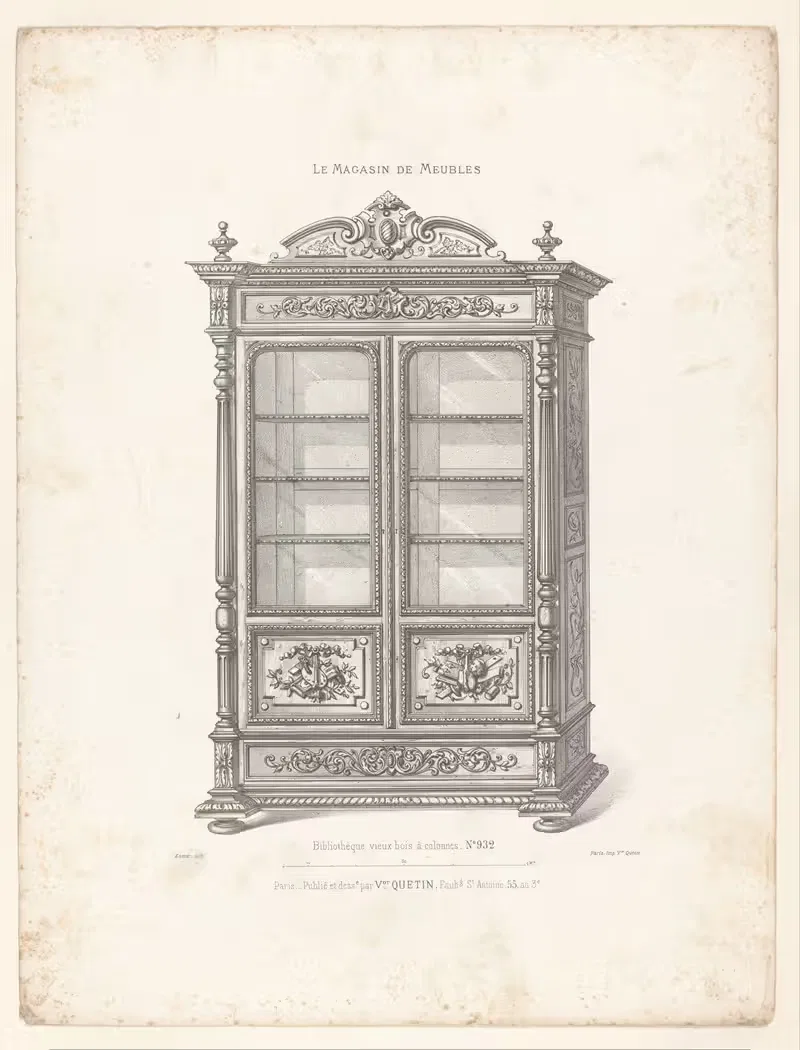 Bibliothèque vieux bois à colonne — Victor Léon Michel Quétin