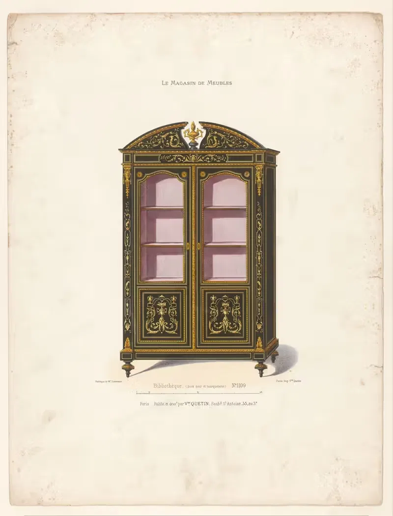 Bibliothèque, (bois noir et marqueterie) — Victor Léon Michel Quétin