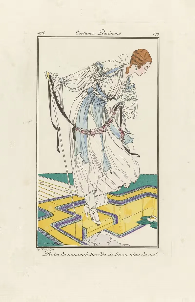 Платье из нансука, обшитое небесно-голубым льном by Виктор Люэр, 1914 — digital art print download