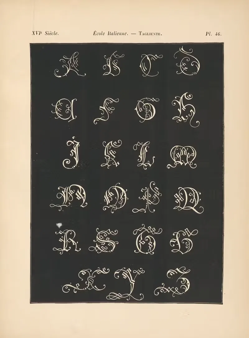 École Italienne – Tagliente – Alphabet d’initiales gothiques — Alfred Prunaire