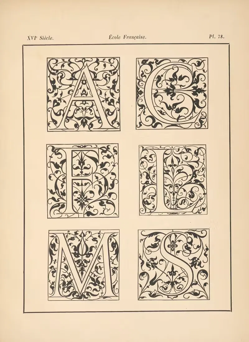 Французская школа – Алфавиты (готические инициалы) by Альфред Прюнер, 1895 — digital art print download