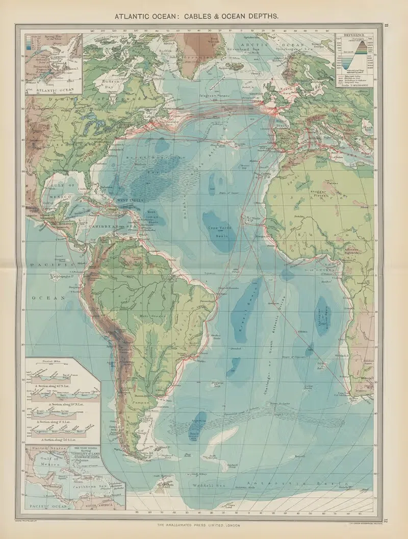 The Atlantic Ocean—Cables and Ocean Depths — Amalgamated Press
