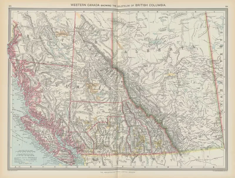 Western Canada—Showing Goldfields by Amalgamated Press, 1908 — digital art print download