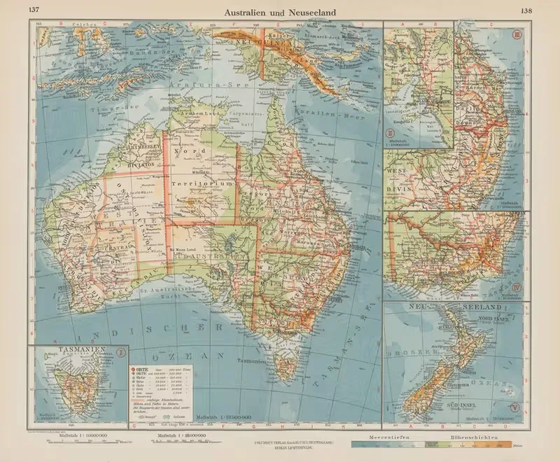 Australien und Neuseeland by Ernst Friedrich, 1926 — digital art print download