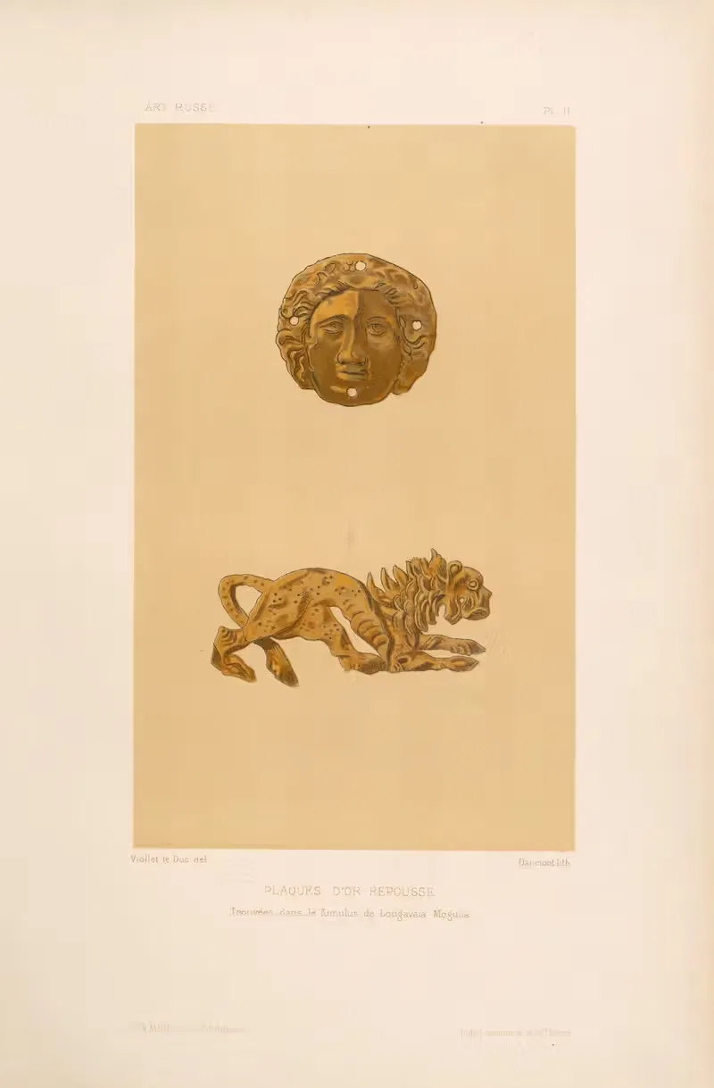 Plaques d’or repoussé trouvées dans le tumulus de Lougavaïa Moguila — Eugène-Emmanuel Viollet-le-Duc