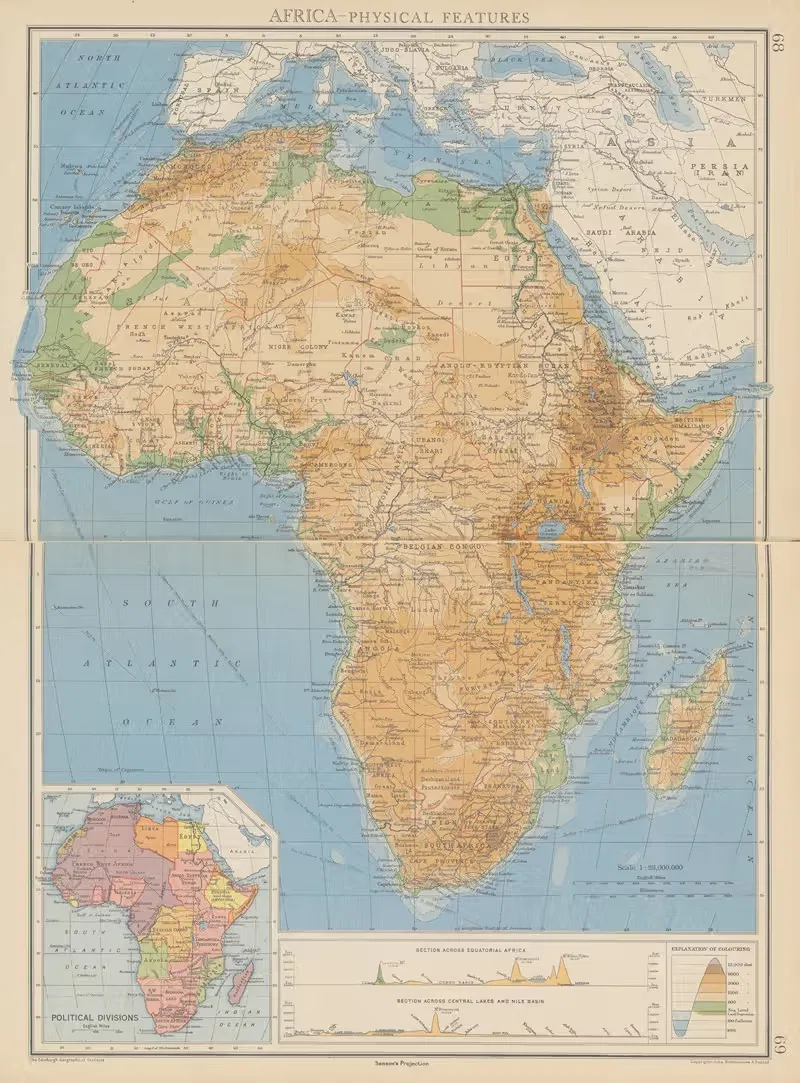 Africa – Physical Features by John George Bartholomew, 1942 — digital art print download