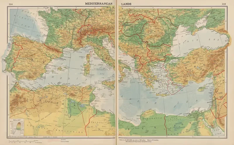 Mediterranean Lands by John Paul Goode, 1943 — digital art print download