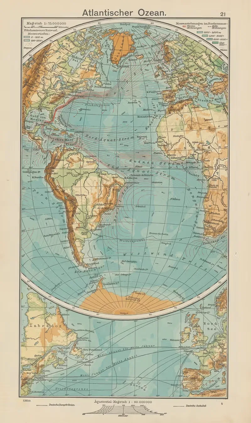 Atlantischer Ozean by Carl Diercke, 1930 — digital art print download