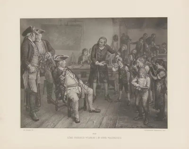 König Friedrich Wilhelm I. in einer Volksschule — Adolph von Menzel