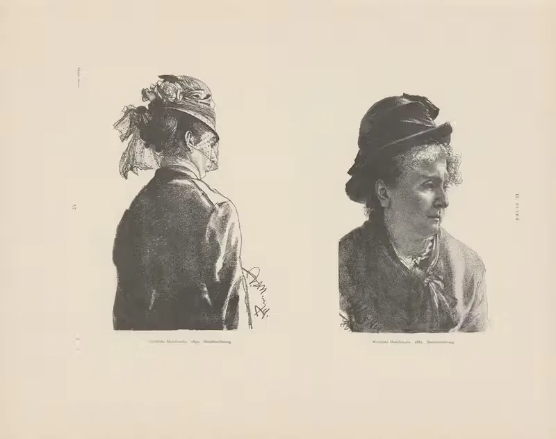 Женская модельнаяStudy, 1879; Женская модельнаяStudy by Адольф фон Менцель, 1895 — digital art print download