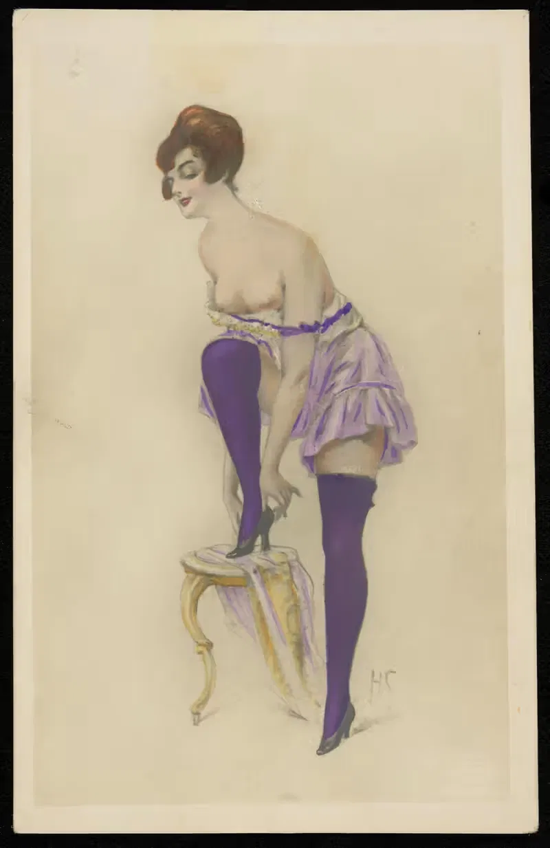 A woman in a negligee with a stool — Anonymous
