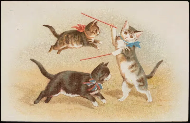 Три кошки, играющие с палками by Г.О.М, 1913-1924 — digital art print download