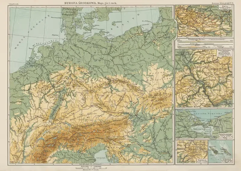 Europa środkowa. Mapa gór i rzek — Blasius Kozenn