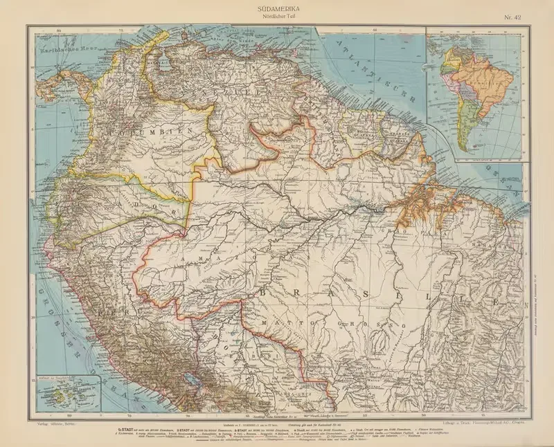 Южная Америка (Северная часть) by Географический институт Флеминг-Вискотт, 1923 — digital art print download