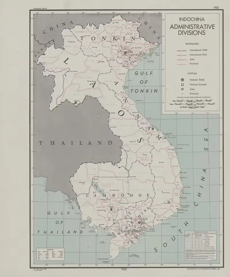 Indochina – administrative divisions by Office of Strategic Services, 1945 — digital art print download