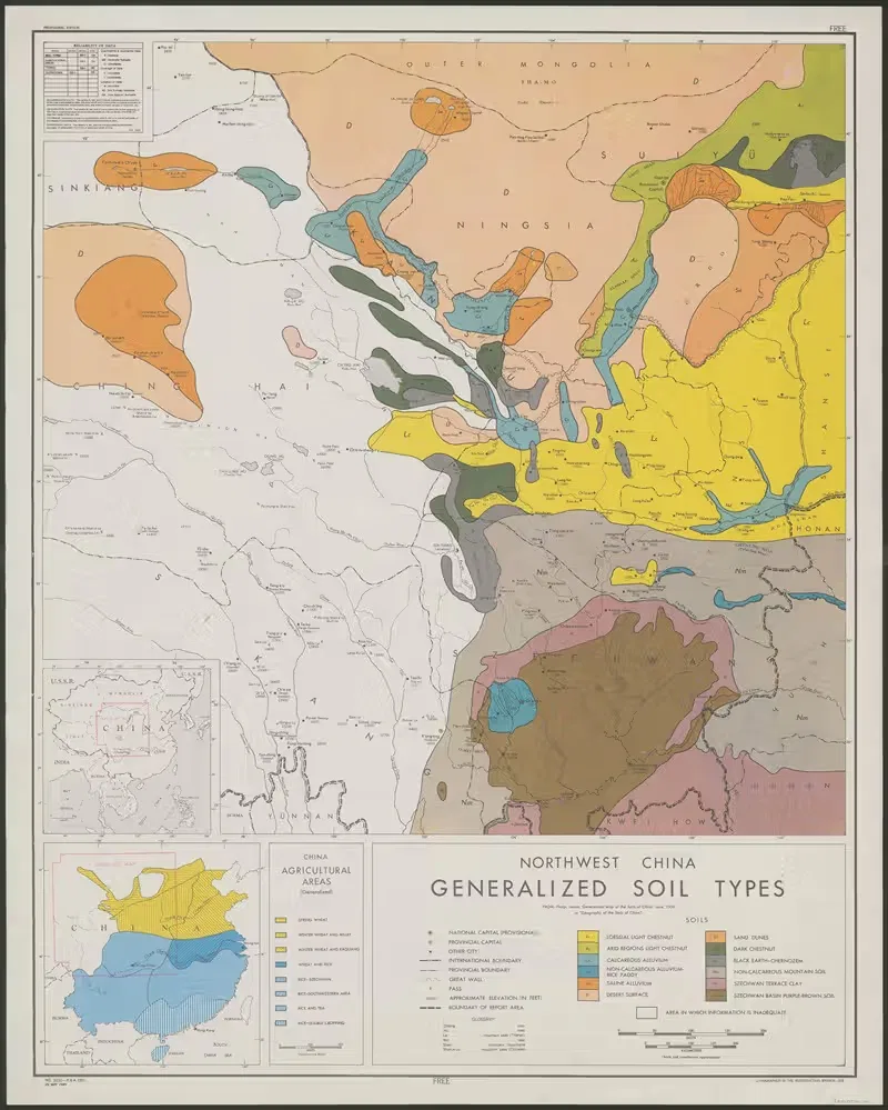 Northwest China – generalized soil types by Office of Strategic Services, 1945 — digital art print download
