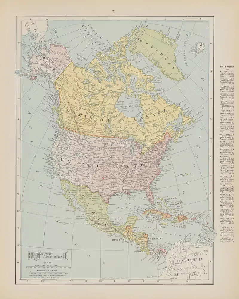 Северная Америка by Рэнд МаКналли и Компания, 1907 — digital art print download