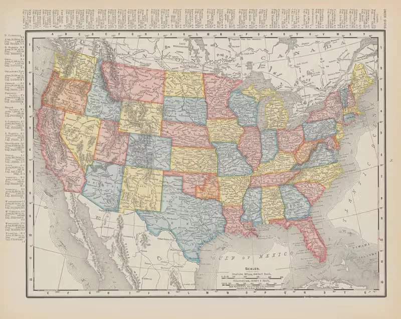United States by Rand McNally & Company, 1907 — digital art print download