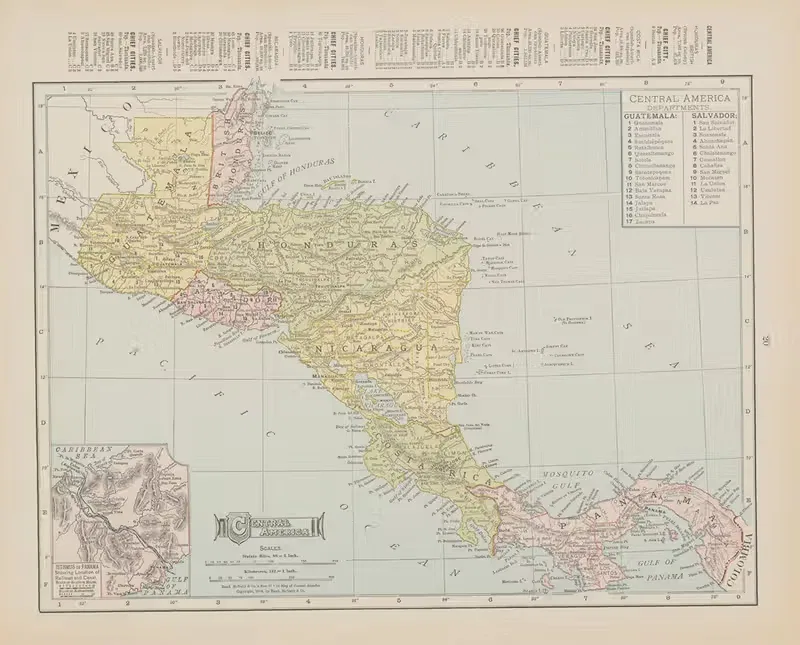 Central America by Rand McNally & Company, 1907 — digital art print download