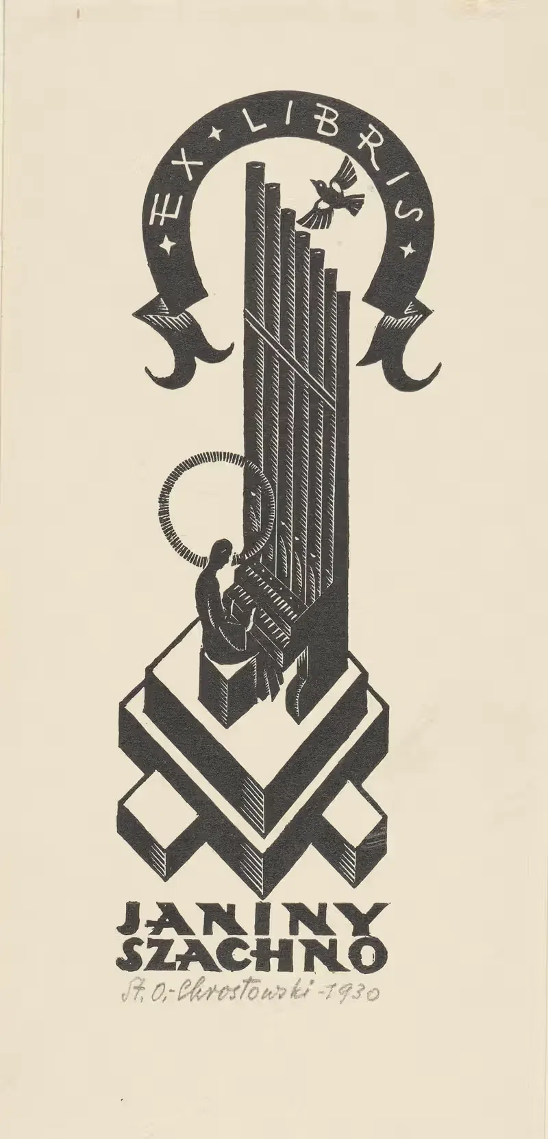 Ex libris Janiny Szachno by Stanisław Ostoja-Chrostowski, 1930 — digital art print download