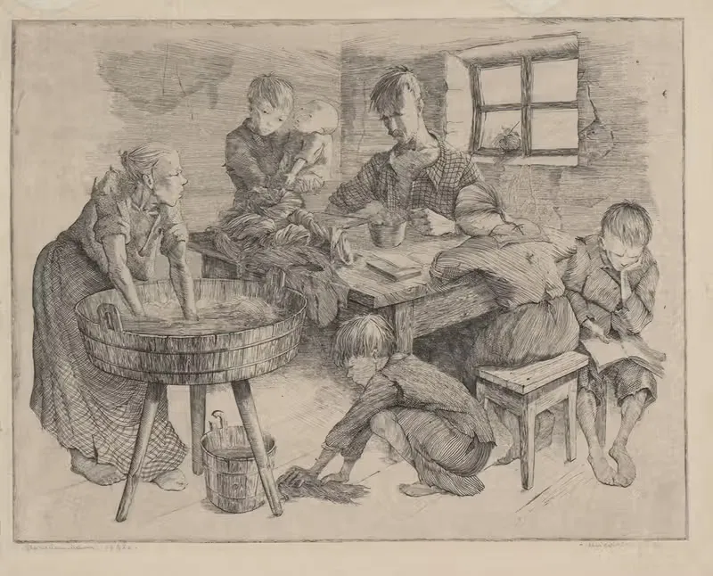 Семья на кухне by Зофия Городыньска, 1938 — digital art print download