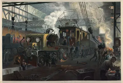 Строительство электрической локомотивы by Йозеф Даниловатц, 1923 — digital art print download