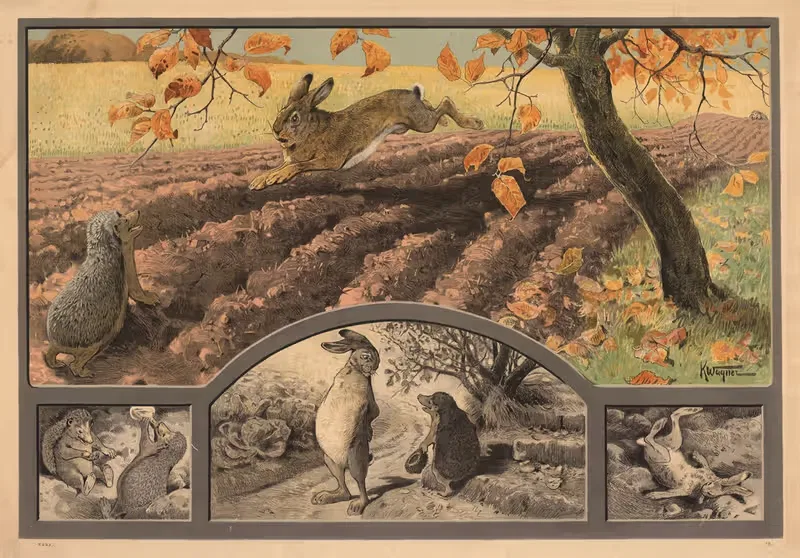 Заяц и ёж by К. Вагнер, 1913 — digital art print download